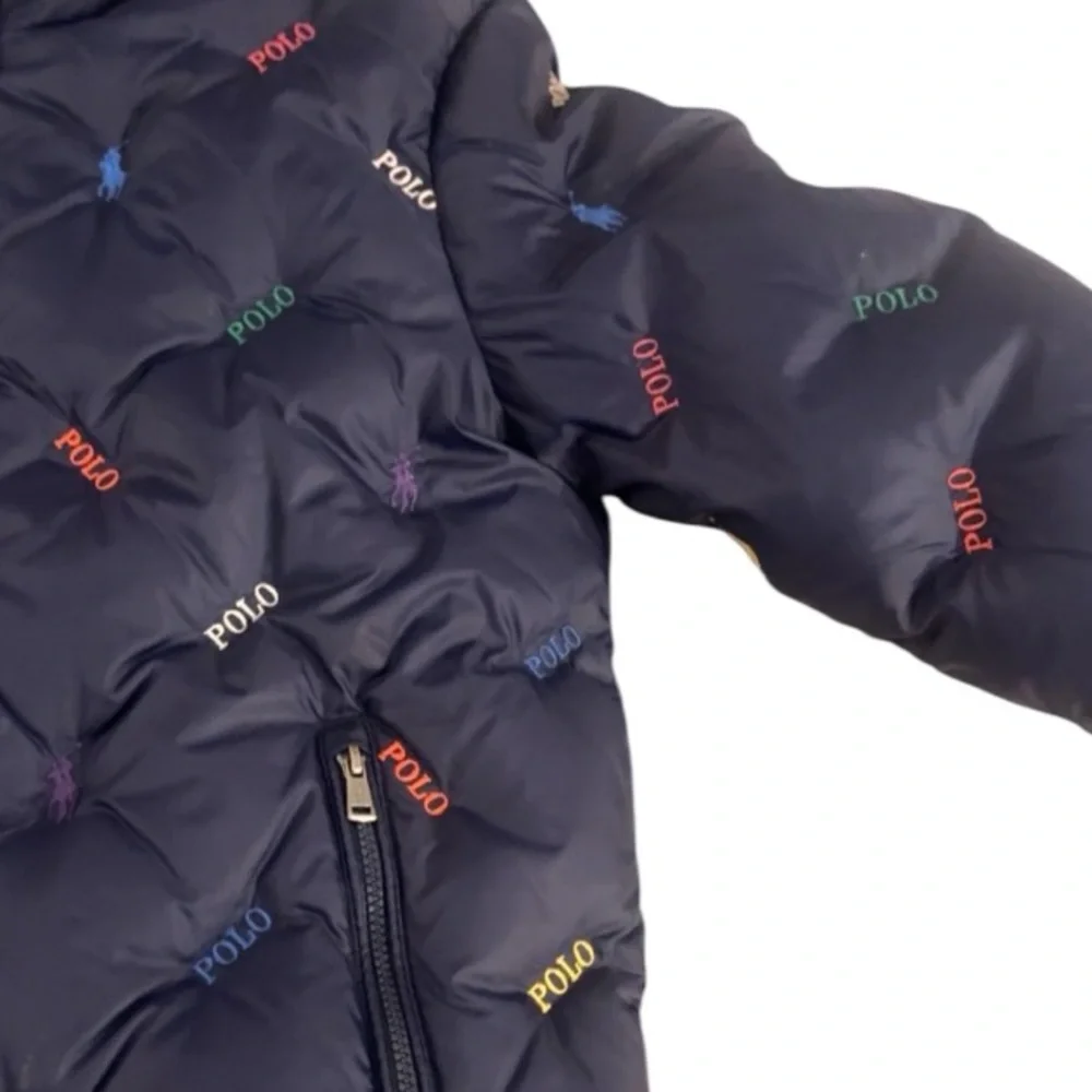 Polo Ralph Lauren Unisex Navy Blue Pony Logo Zip Down‎ Puffer Jacket Size 8-10